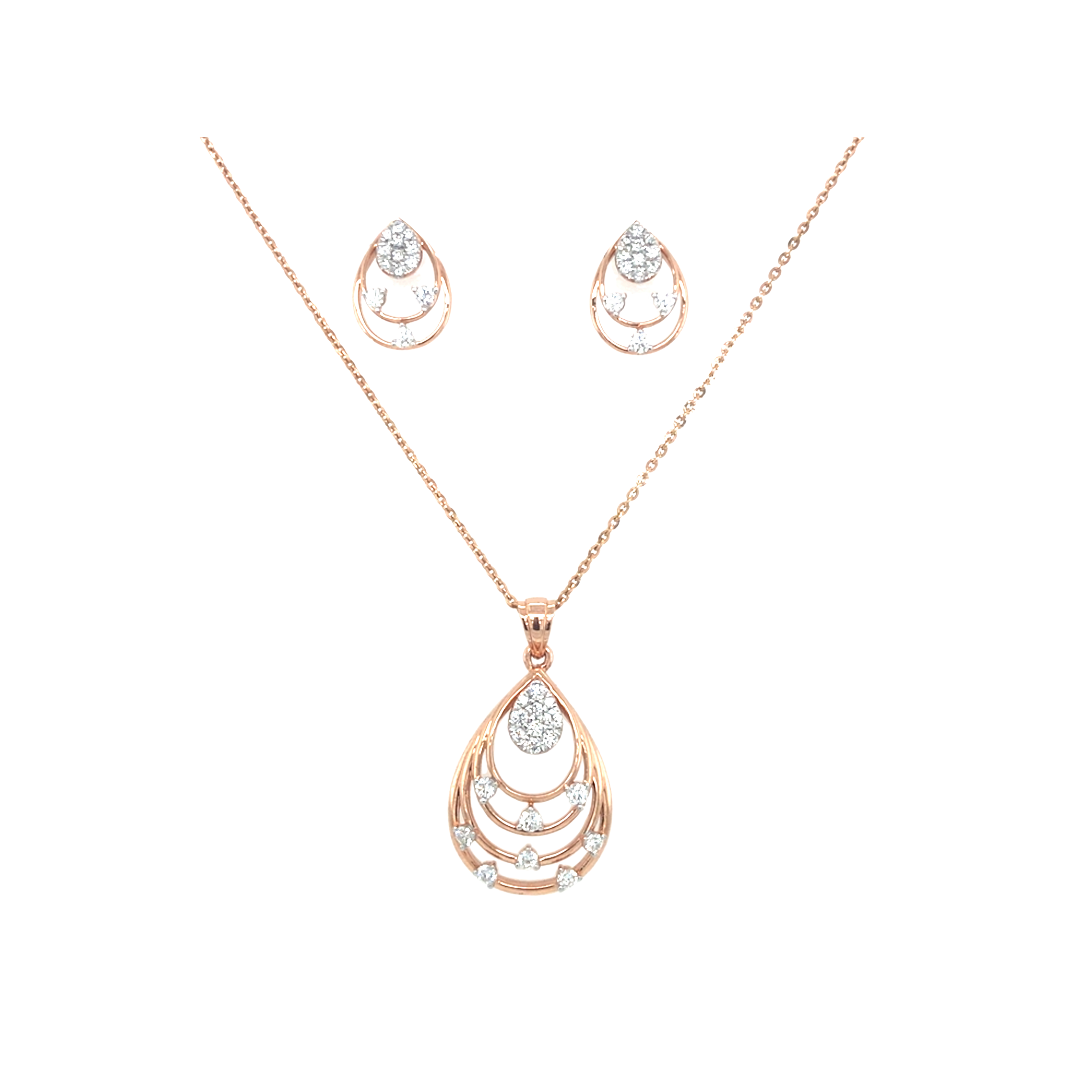Layered Diamond Necklace Set in Rose Gold | Elegant Jewellery