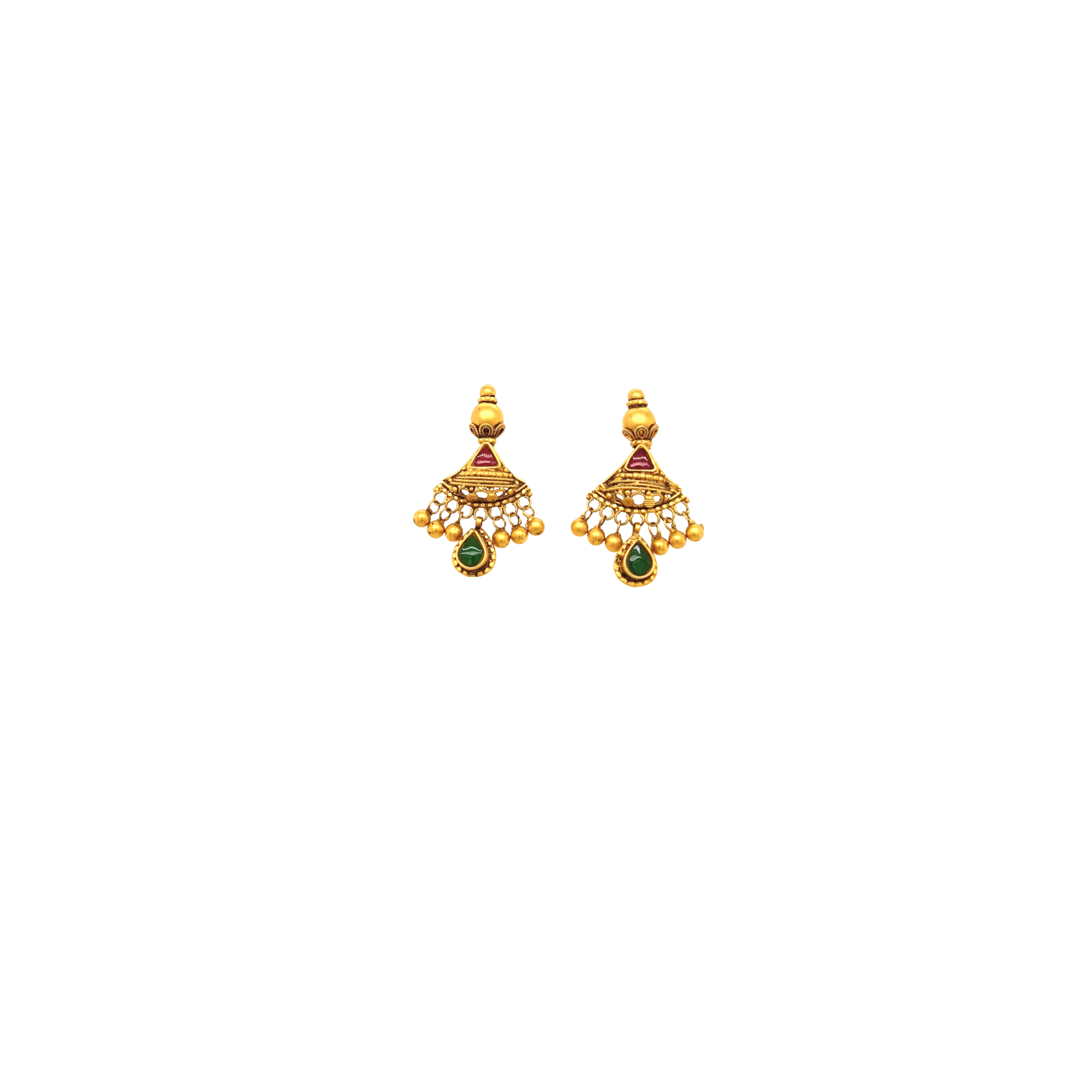 Traditional Gold Earrings with Green Stone