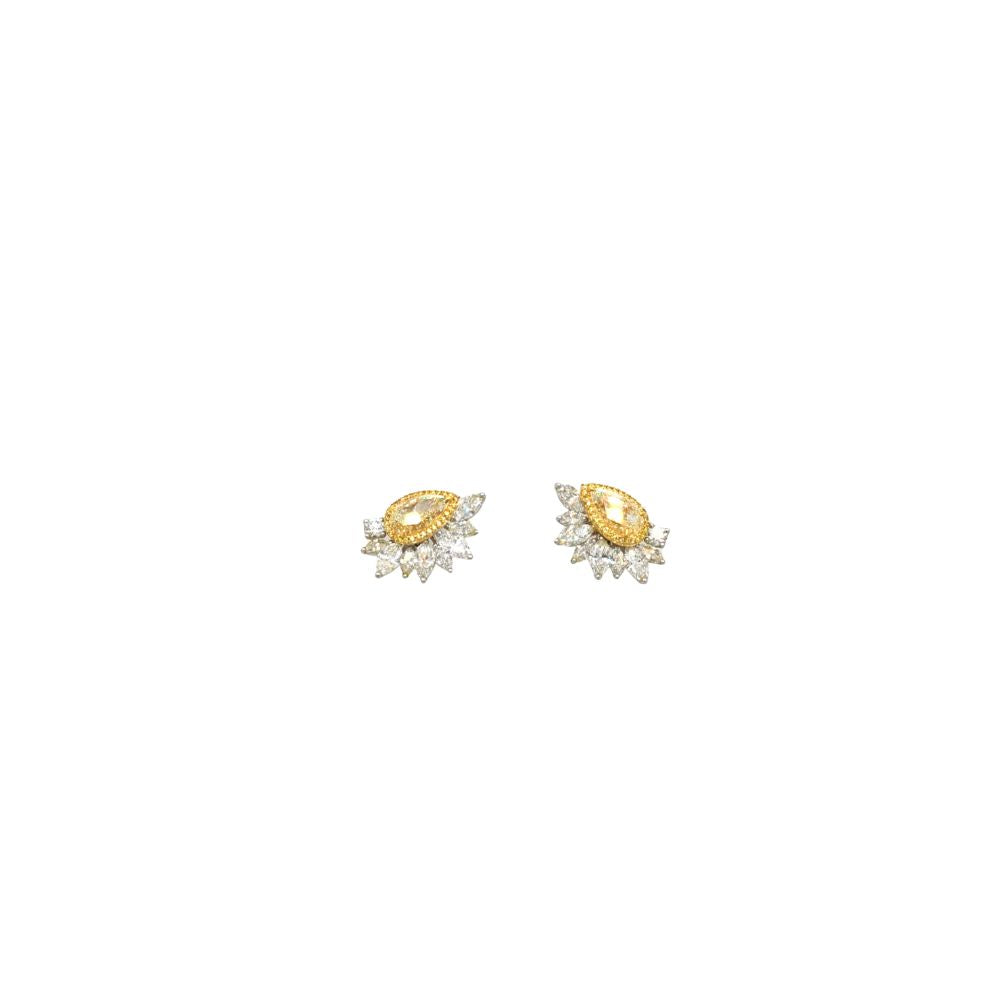 Yellow & White Diamond Leaf Stud Earrings