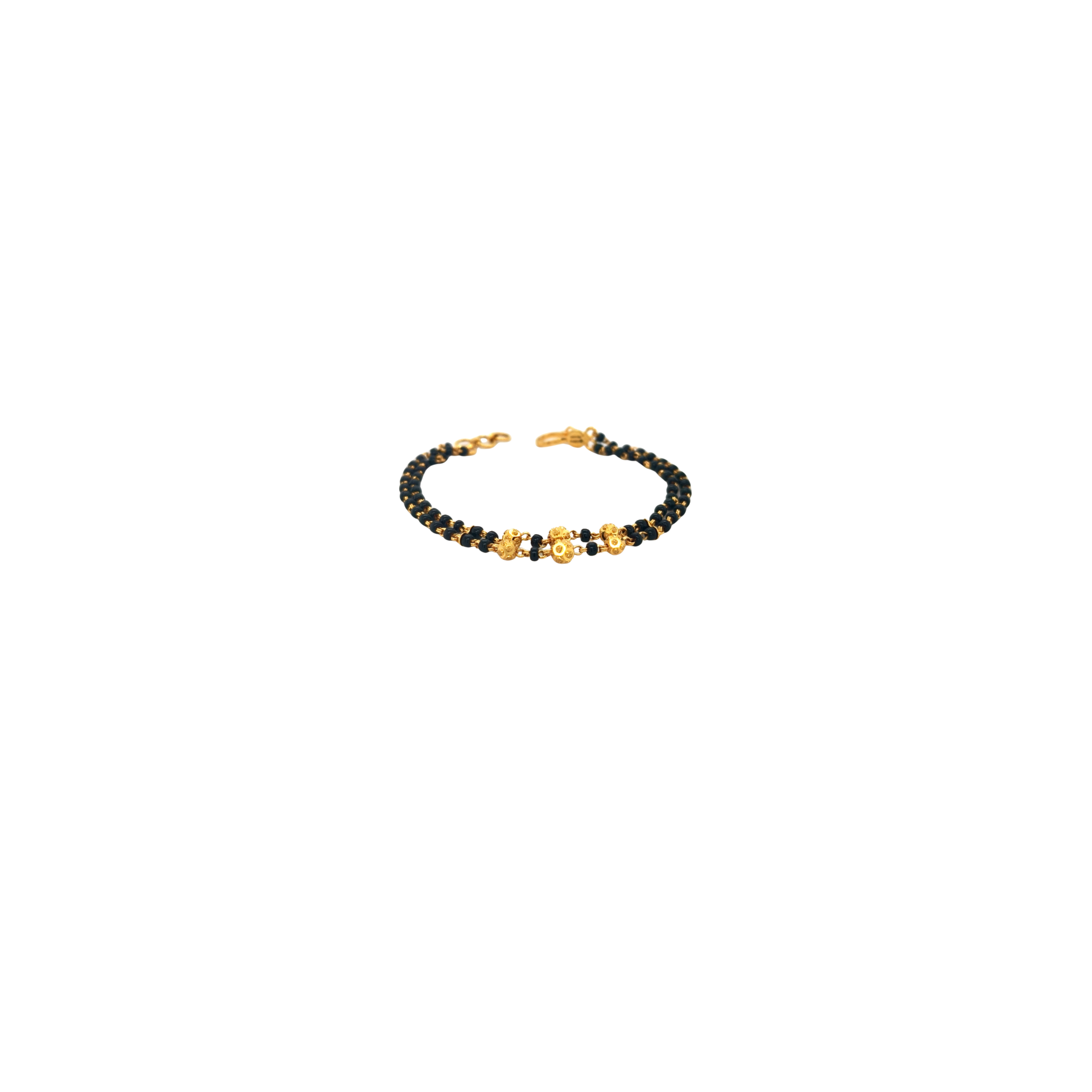 Black Bead Gold Bracelet with Floral Accents