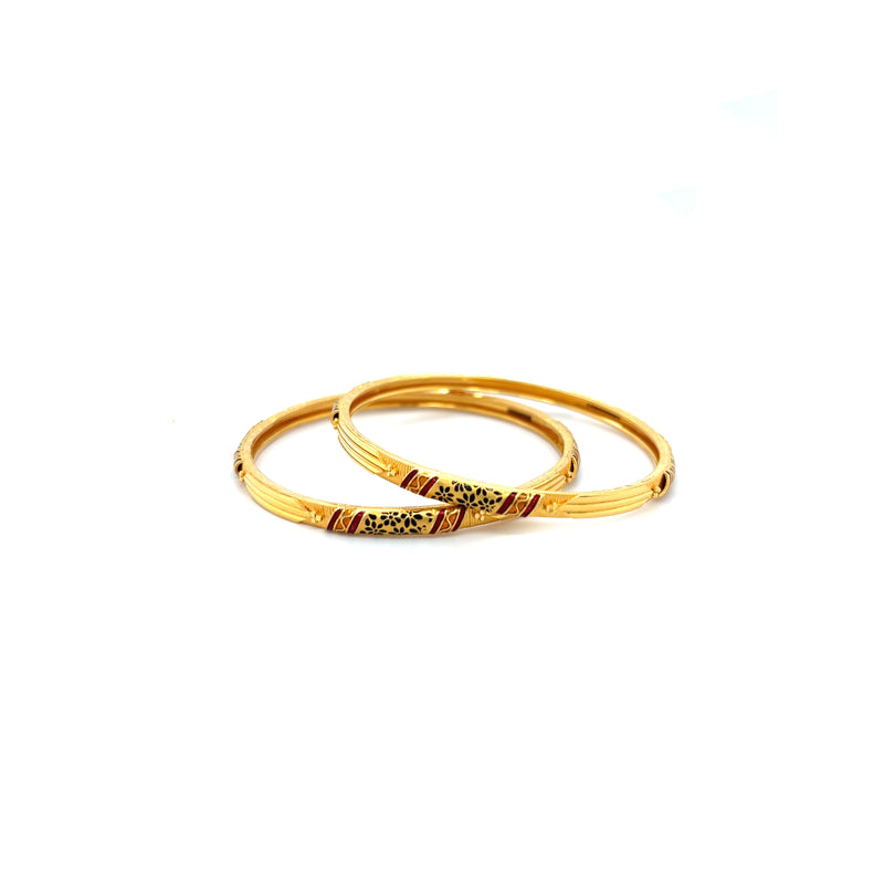 22KT Gold Bangles for Women | Red & Black Pattern Design