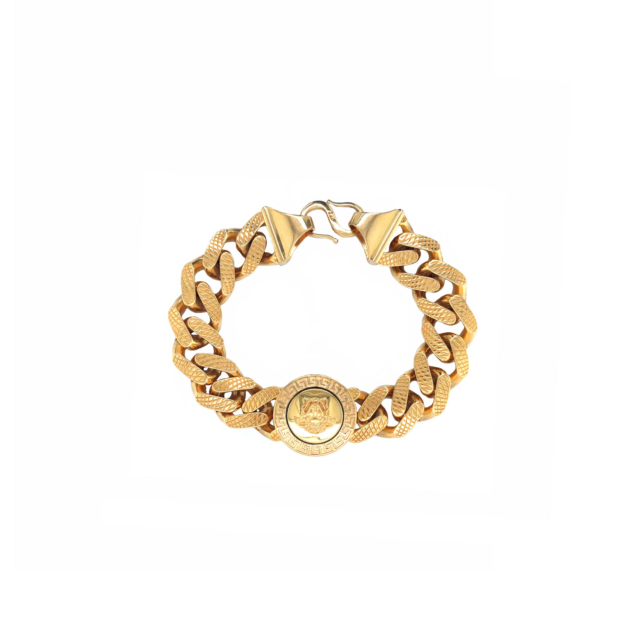 22K Gold Heavy Link Bracelet for Men | Iconic Medallion Design