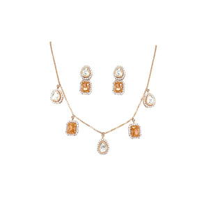 Designer Pendant Set with Dual Stone Drops & Earrings