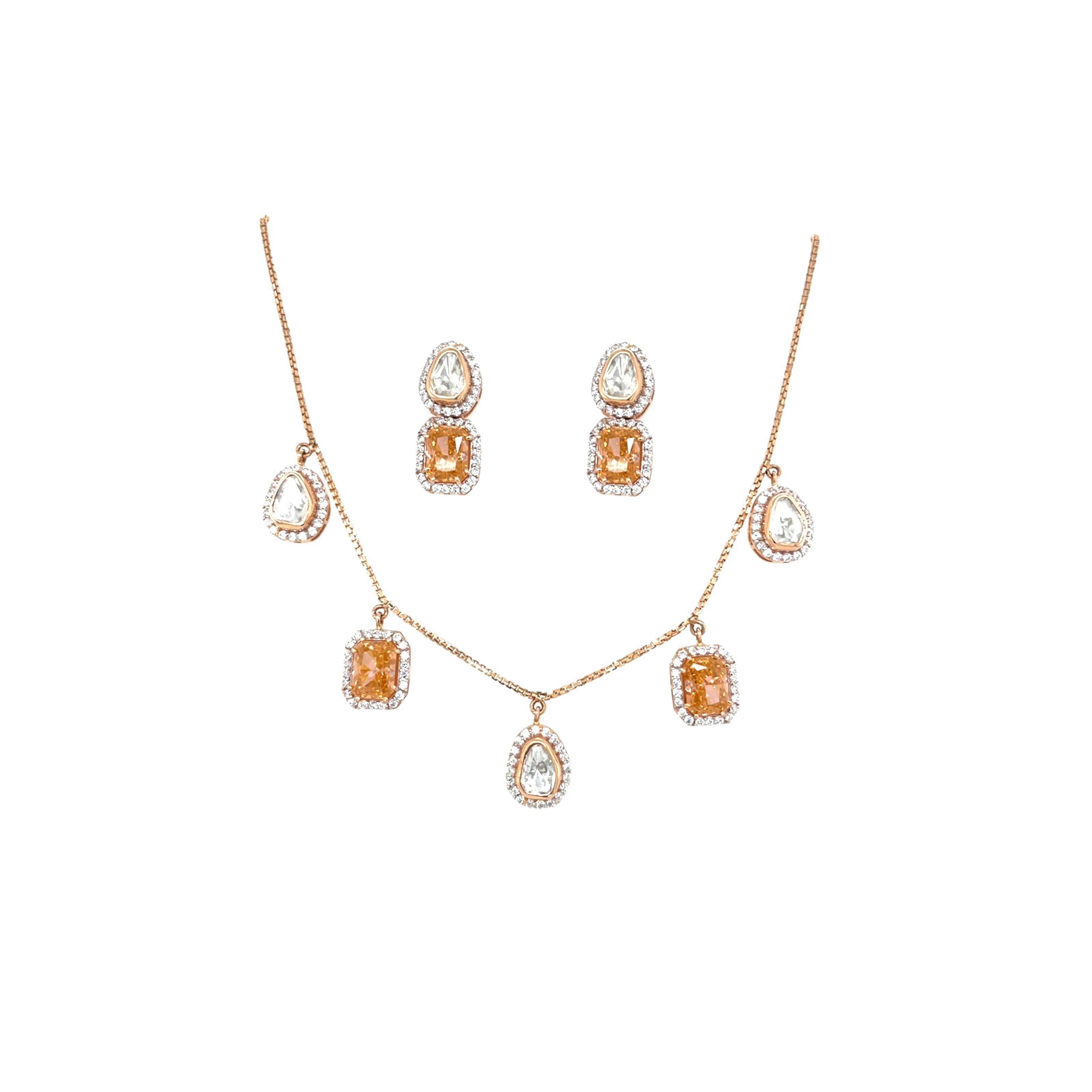 Designer Pendant Set with Dual Stone Drops & Earrings
