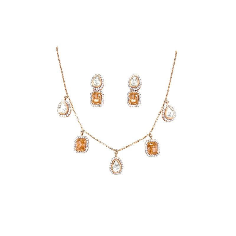 Designer Pendant Set with Dual Stone Drops & Earrings