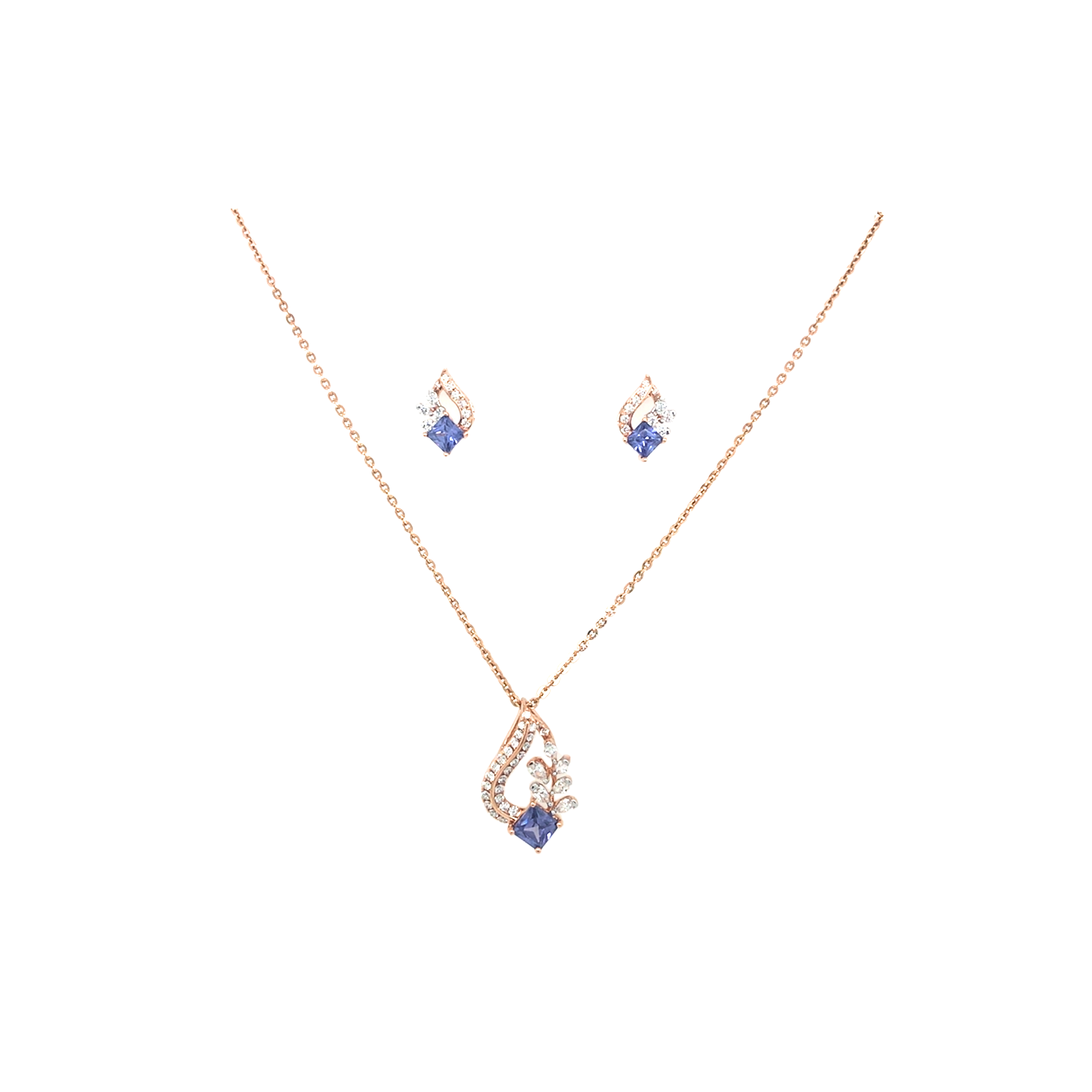 Diamond Necklace Set with Blue Stone | Elegant Fine Jewellery