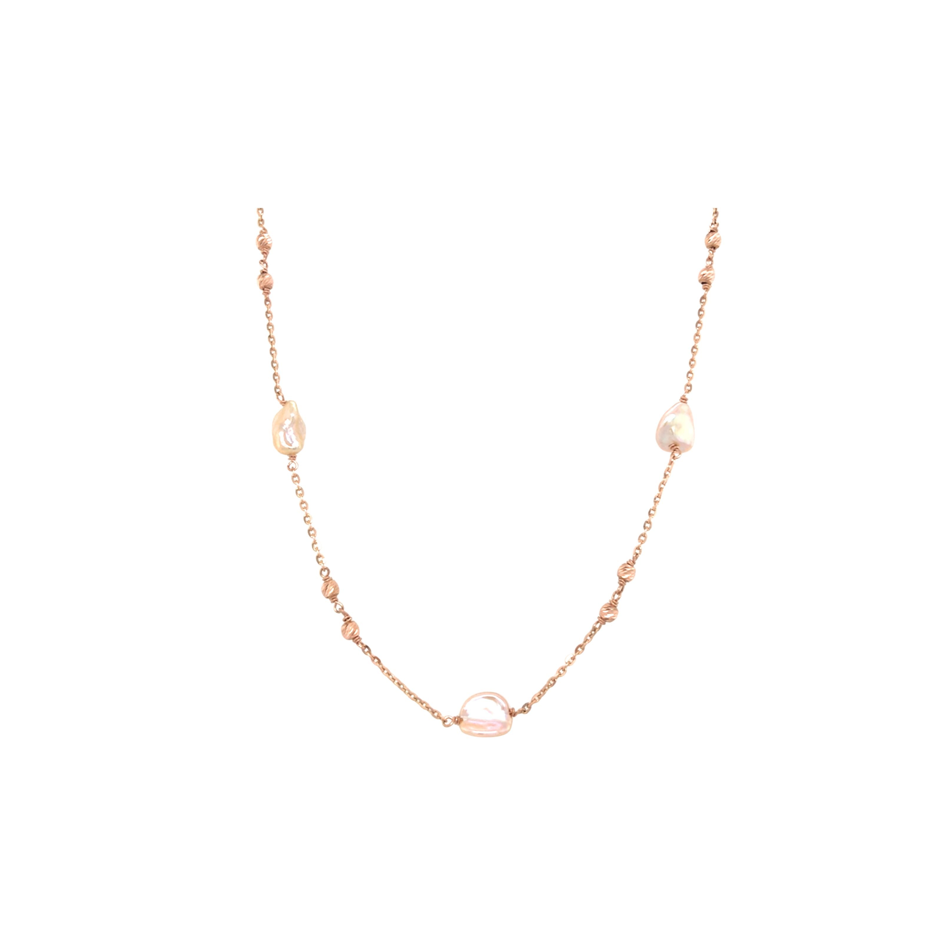 18KT Minimal Pearl Chain  Rose Gold Bead Detailing