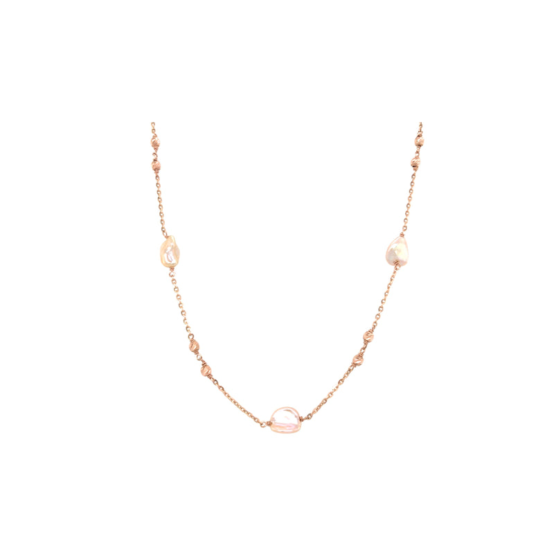 18KT Minimal Pearl Chain  Rose Gold Bead Detailing