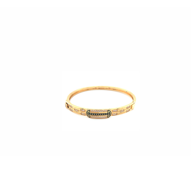 22K Gold Designer Kada for Men | Black Enamel Stone Bracelet