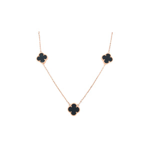 18KT Designer Clover Necklace - Black Stone Motifs