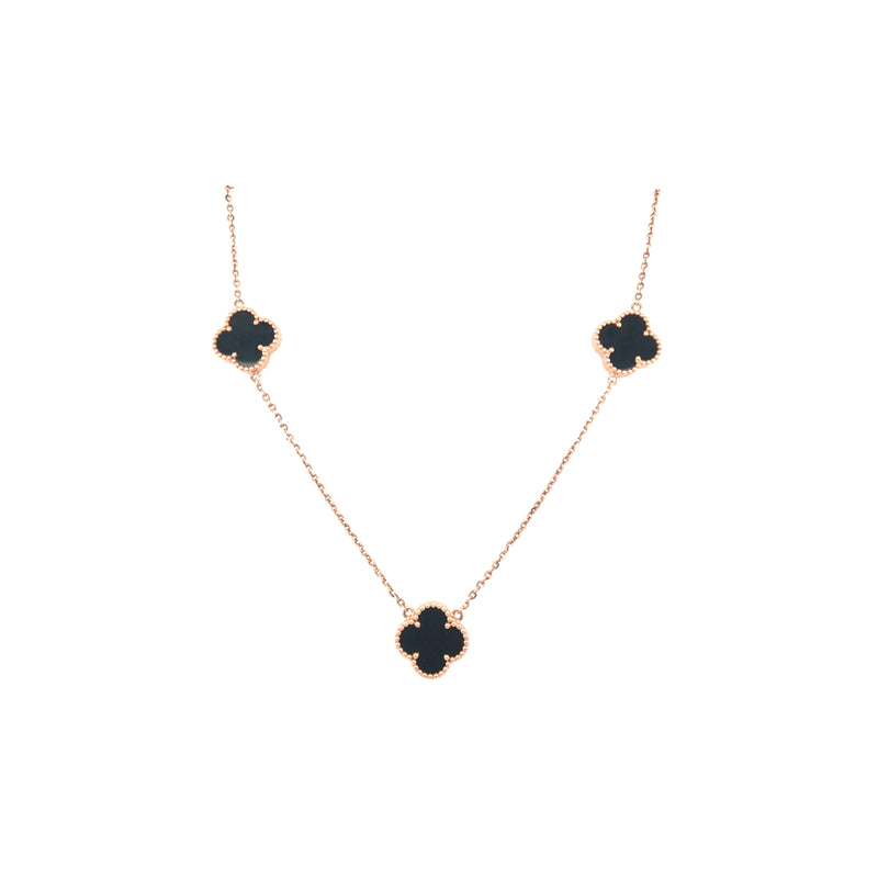 18KT Designer Clover Necklace - Black Stone Motifs
