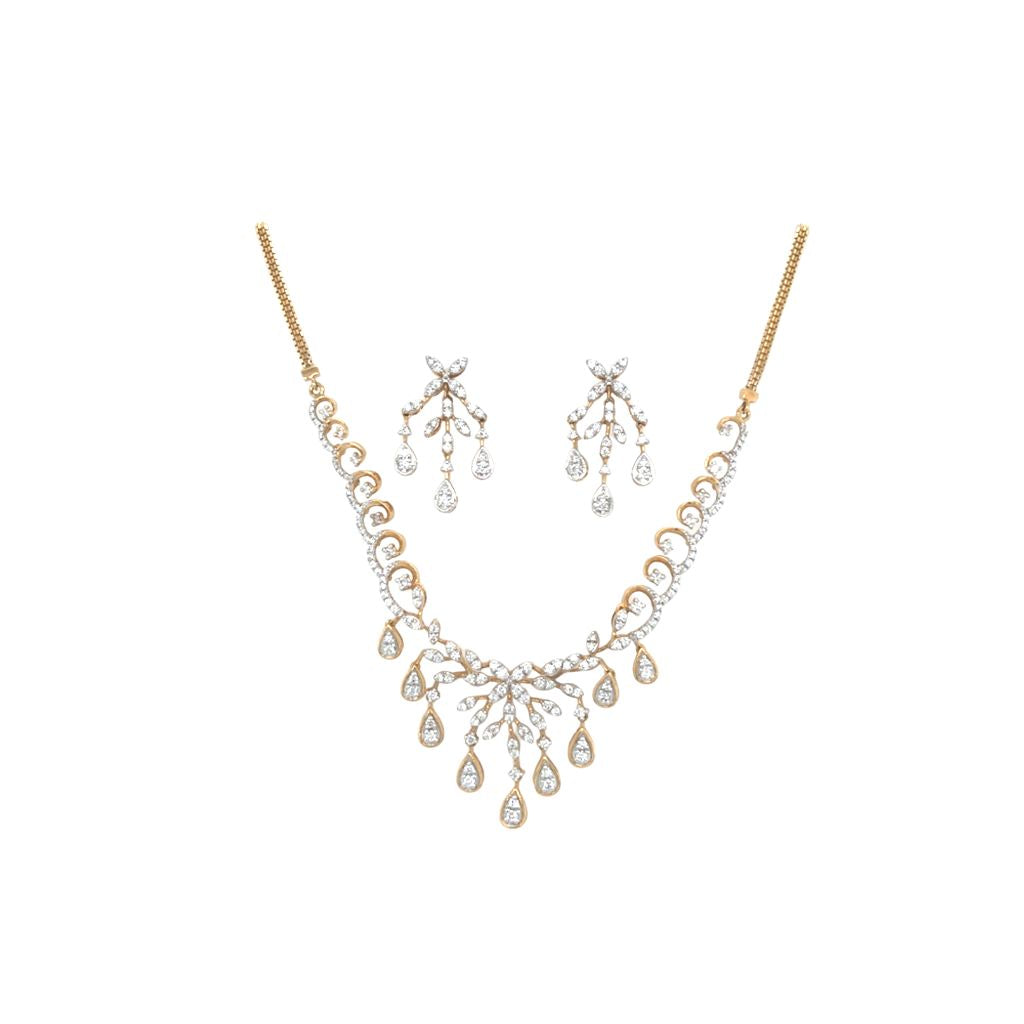 Diamond Drop Necklace Set in Gold