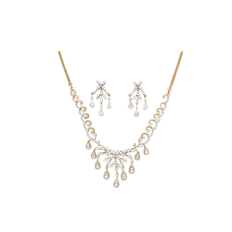 Diamond Drop Necklace Set in Gold