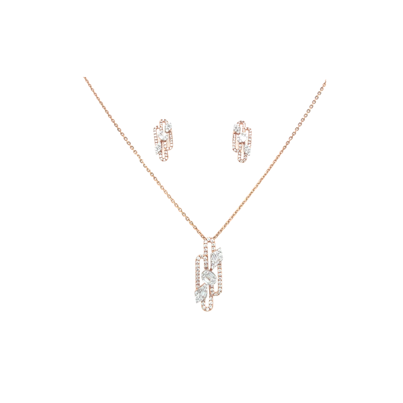 Geometric Diamond Necklace Set in Gold