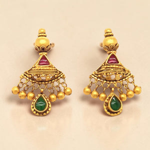 Traditional Gold Earrings with Green Stone