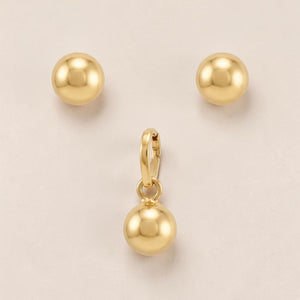 22K Gold Ball Pendant Set | Minimal Daily Wear Pendant & Stud Earrings
