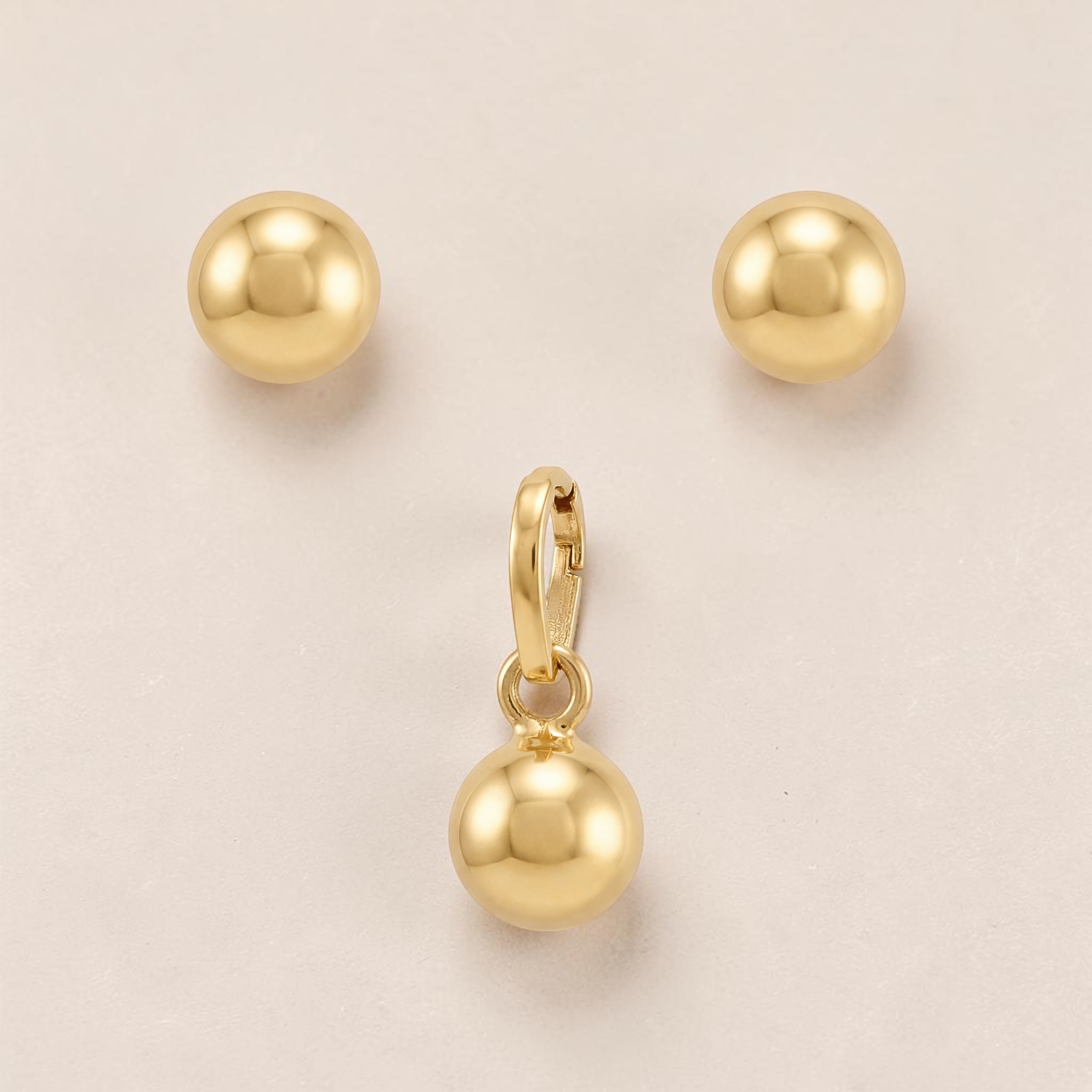 22K Gold Ball Pendant Set | Minimal Daily Wear Pendant & Stud Earrings