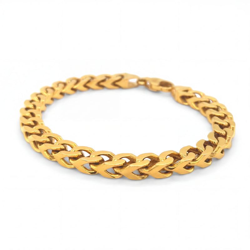 Bold 22KT gold bracelet featuring classic Cuban curb chain links with polished finish on a white background.