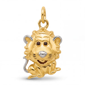Adorable 22KT yellow gold pendant featuring a playful lion character design with two-tone detailing and expressive eyes on a white background.