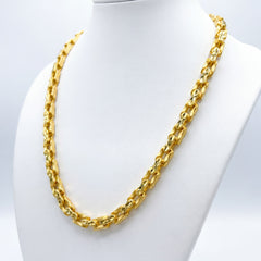 22KT BIS Hallmarked gold designer hollow link chain with a premium textured finish, featuring a bold handcrafted pattern in a glossy yellow gold finish for men and women. Elegant daily wear and festive gold necklace by Pachchigar Jewellers.