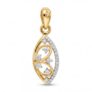 Elegant 22KT yellow gold pendant featuring an open leaf-shaped design with diamond-studded border and floral diamond swirl accents on a white background.