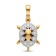 Charming 22KT yellow gold pendant featuring a turtle design with diamond-studded shell detailing and polished gold accents on a white background.
