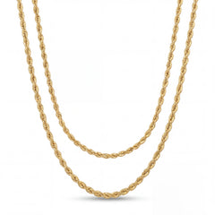 Elegant 22KT yellow gold double layer necklace featuring twisted rope chain design with polished finish on a white background.