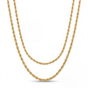 Elegant 22KT yellow gold double layer necklace featuring twisted rope chain design with polished finish on a white background.