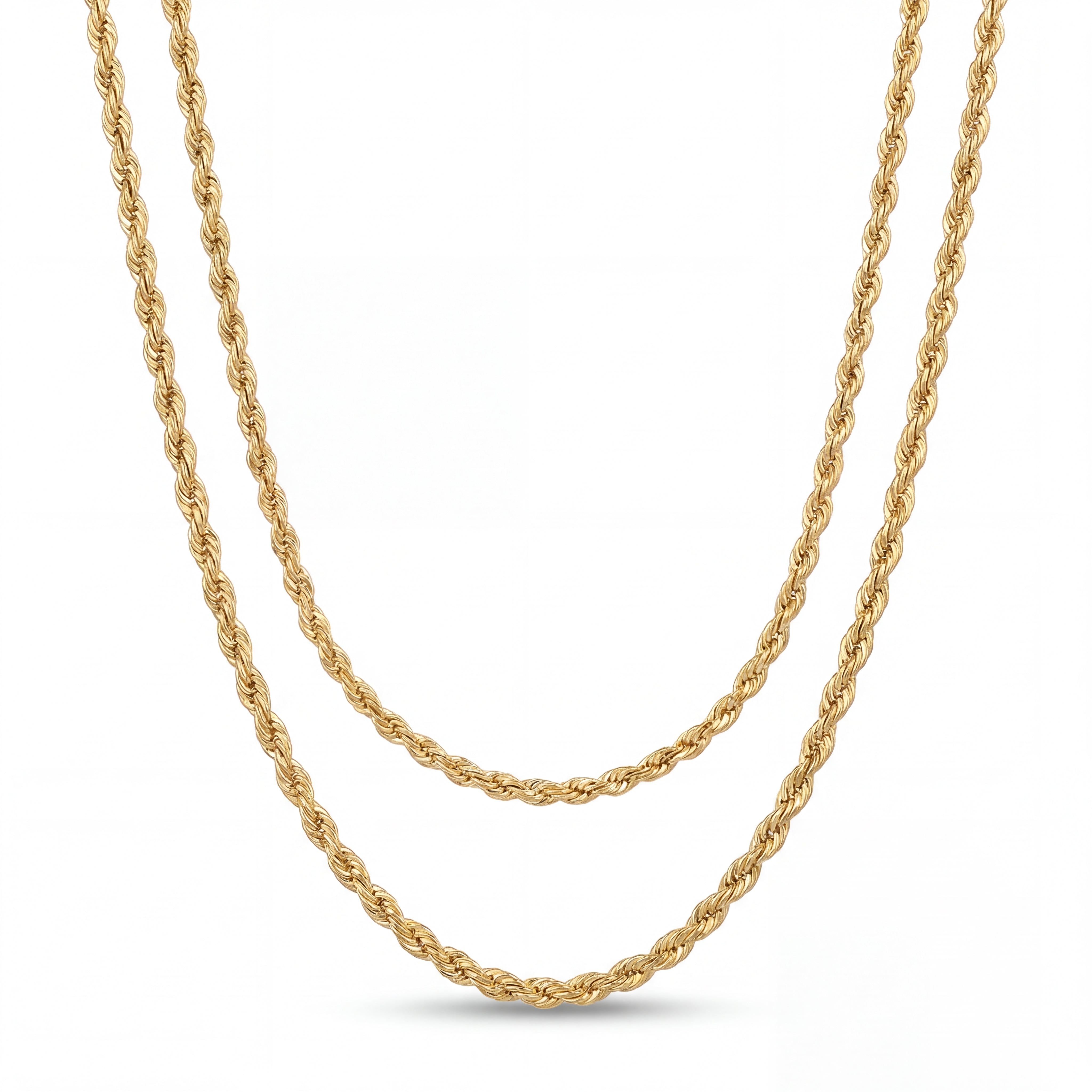 Elegant 22KT yellow gold double layer necklace featuring twisted rope chain design with polished finish on a white background.