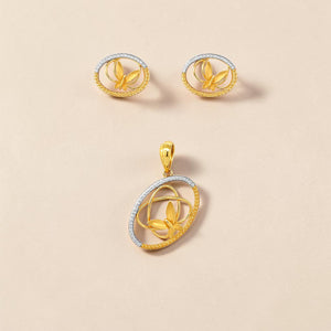 22K Gold Modern Circle Pendant Set with CZ Stones