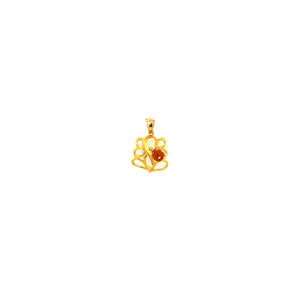 Spiritual 22KT yellow gold pendant featuring an artistic Om-inspired openwork design with natural Rudraksha bead and diamond accents on a white background.