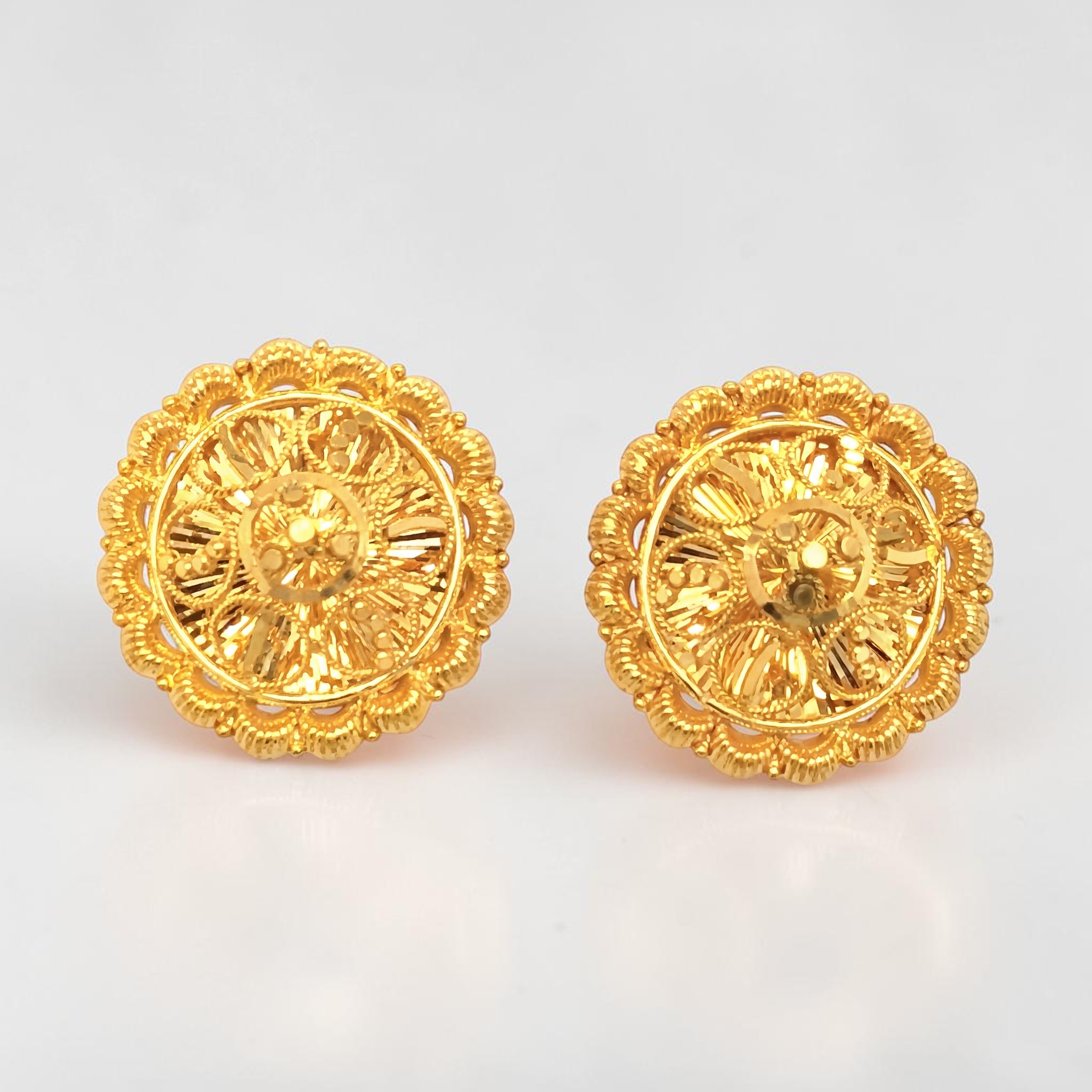 Traditional Gold Filigree Stud Earrings | Classic Jewellery