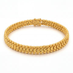 Elegant 22K yellow gold bracelet featuring dual-row textured links with intricate arrow motif detailing and secure clasp on a white background by Pachchigar Jewellers Ashokbhai.