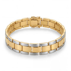 Premium 22K gold bracelet with modern two-tone brick link pattern, sleek handcrafted finish, and luxurious everyday style by Pachchigar Jewellers Ashokbhai.
