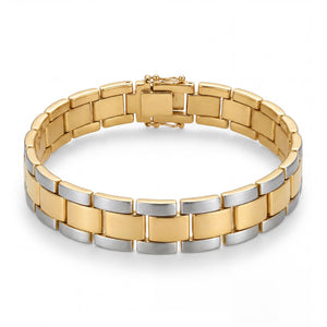Premium 22K gold bracelet with modern two-tone brick link pattern, sleek handcrafted finish, and luxurious everyday style by Pachchigar Jewellers Ashokbhai.