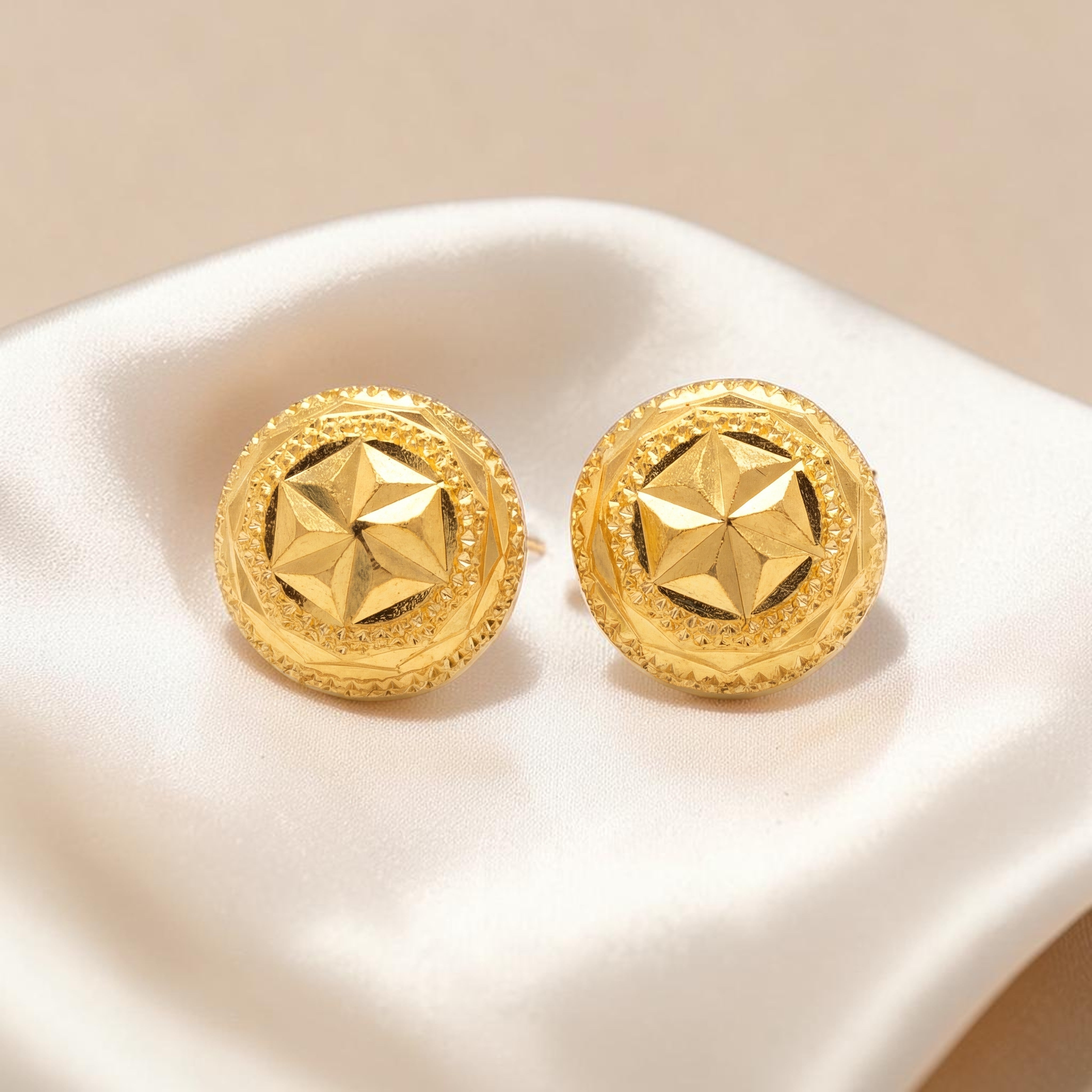 22KT Gold Textured Round Stud Earrings