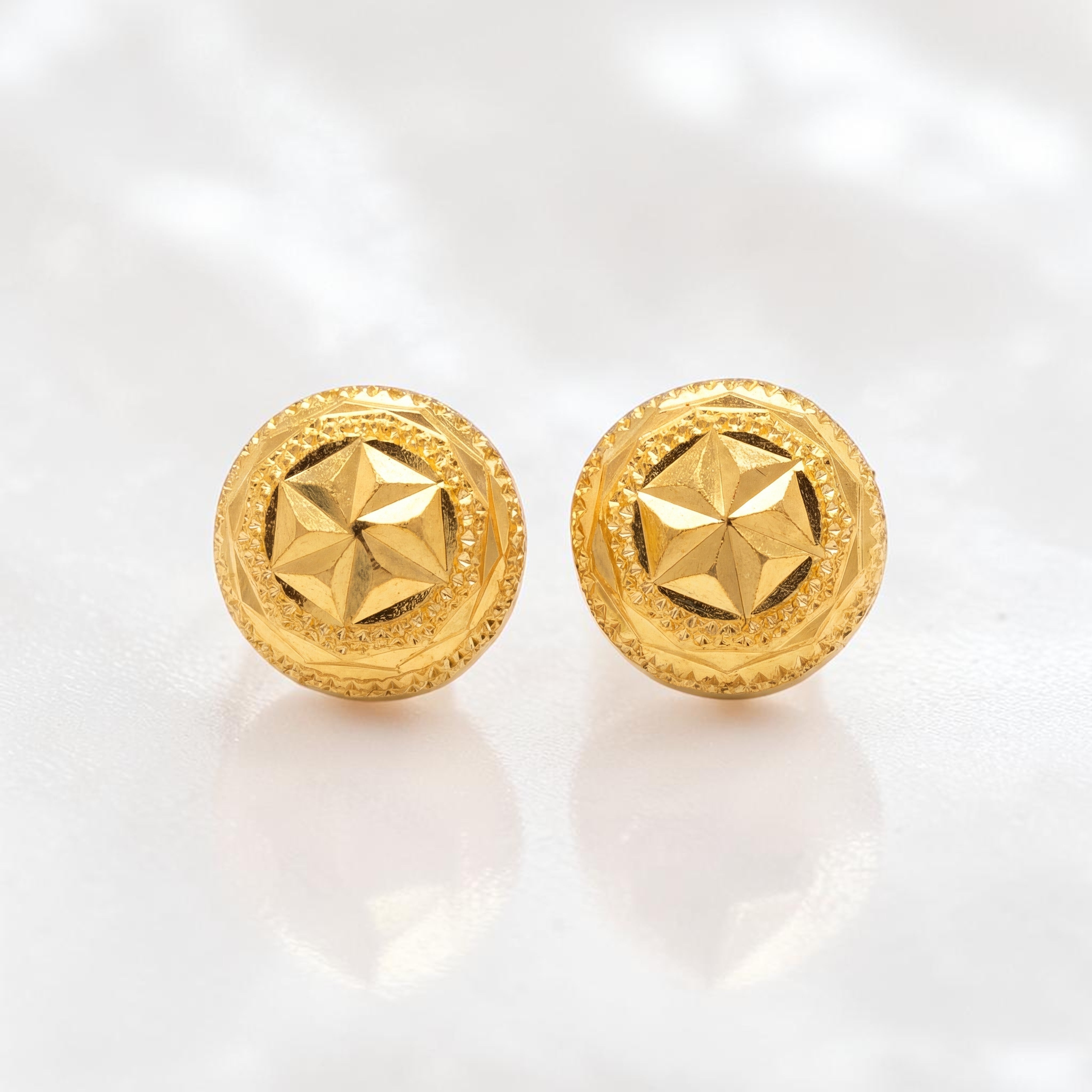 22KT Gold Textured Round Stud Earrings