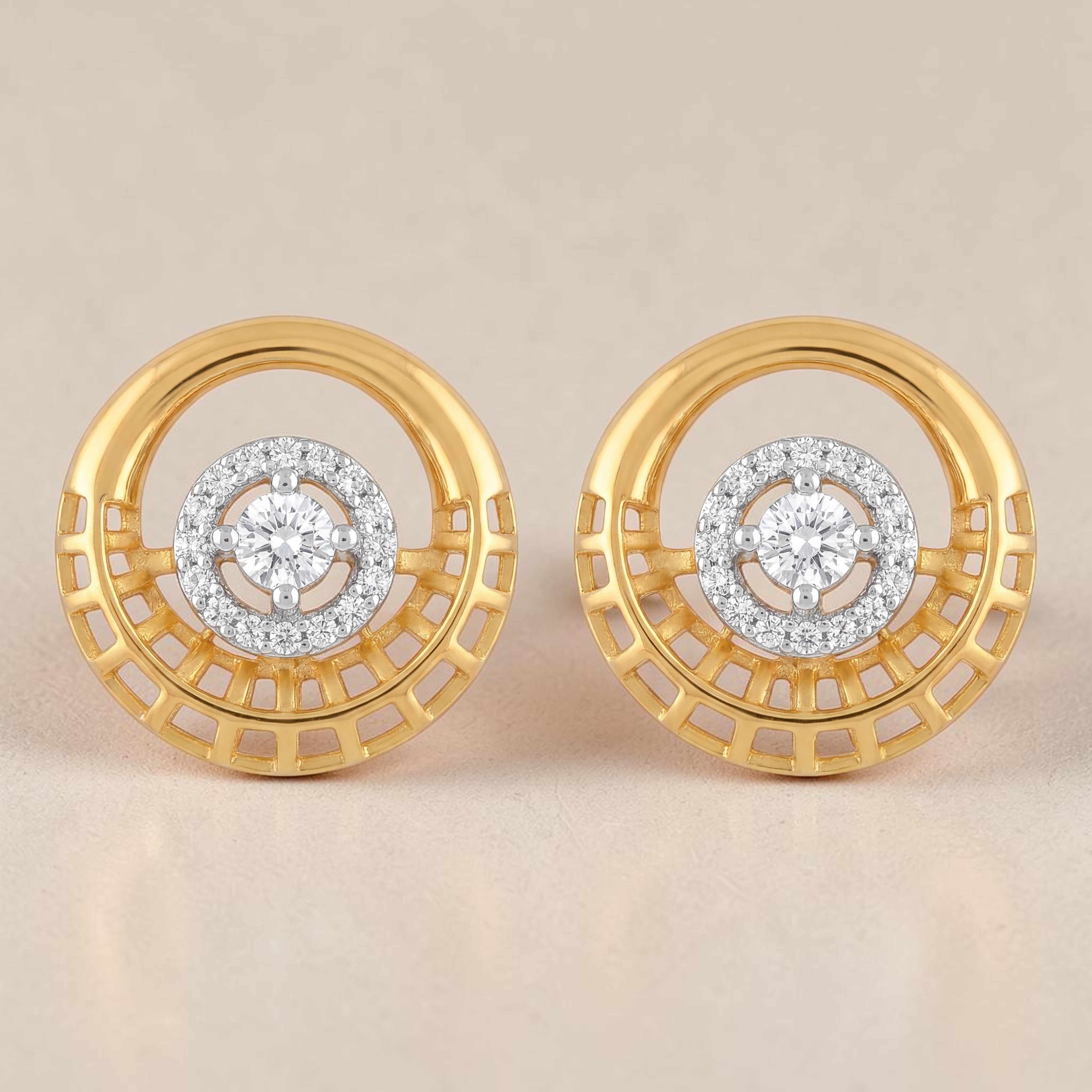 22KT Gold Circular Stud Earrings with CZ