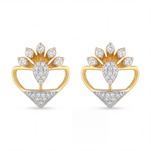 Stylish 22K yellow gold two tone heart shape earrings with radiant diamond cluster center and modern geometric lower detail by Pachchigar Jewellers Ashokbhai