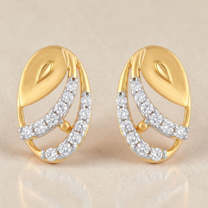 22KT Gold Abstract Curve Stud Earrings with CZ