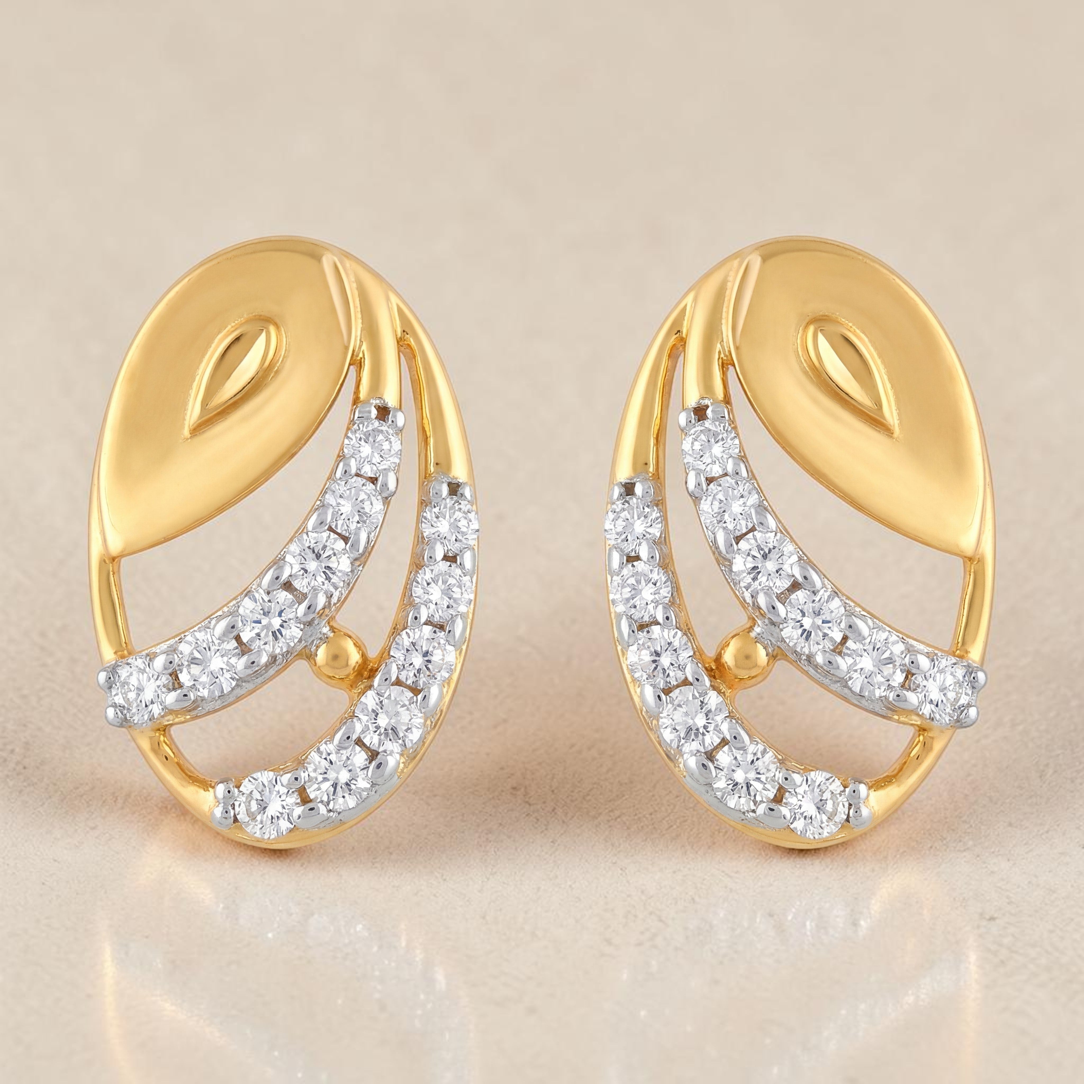 22KT Gold Abstract Curve Stud Earrings with CZ
