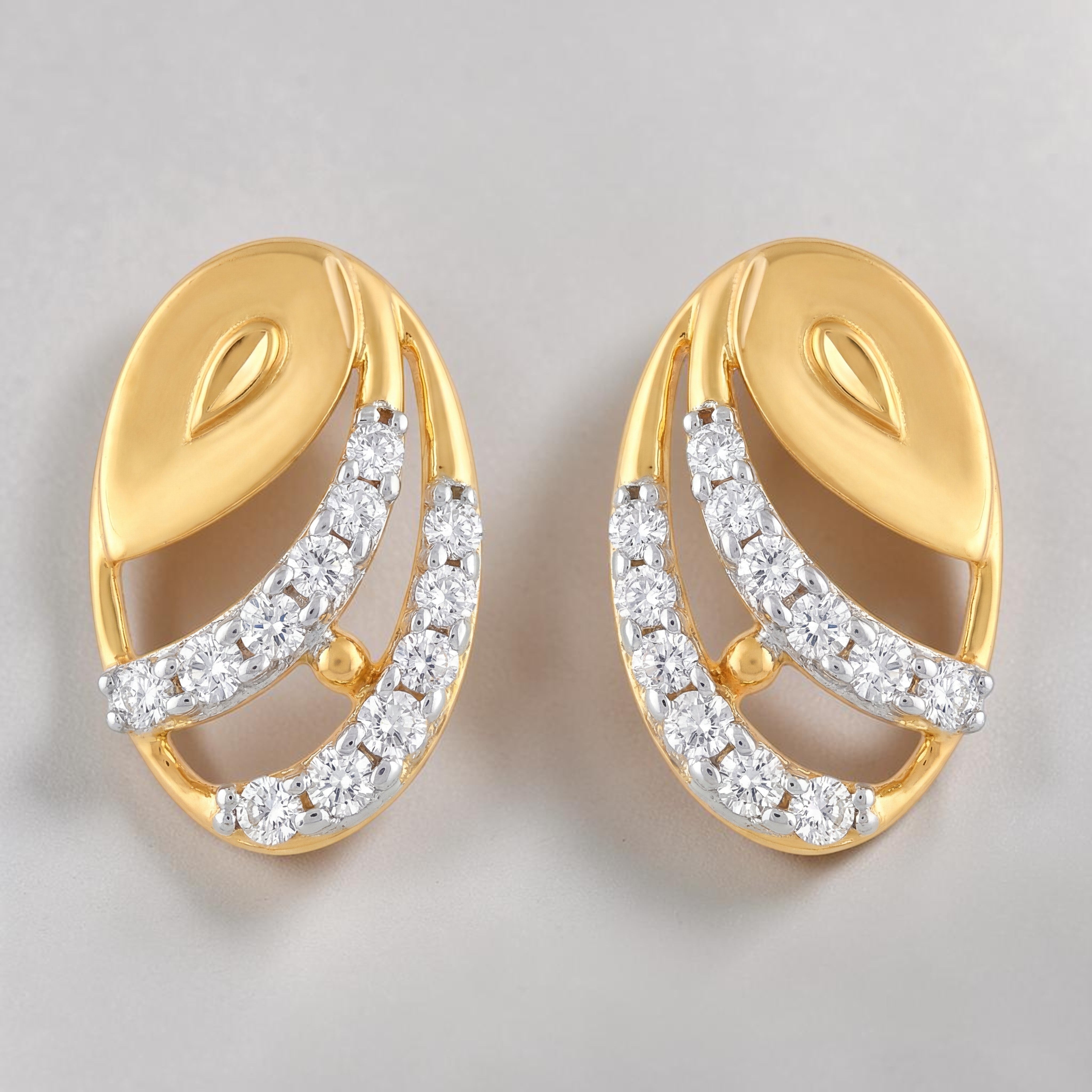 22KT Gold Abstract Curve Stud Earrings with CZ