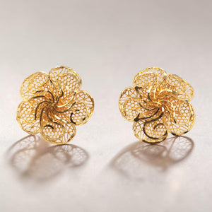 22KT Gold Filigree Floral Stud Earrings