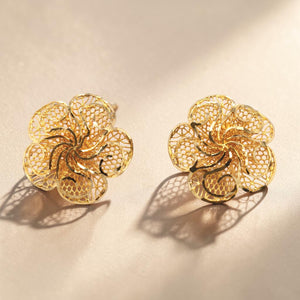 22KT Gold Filigree Floral Stud Earrings