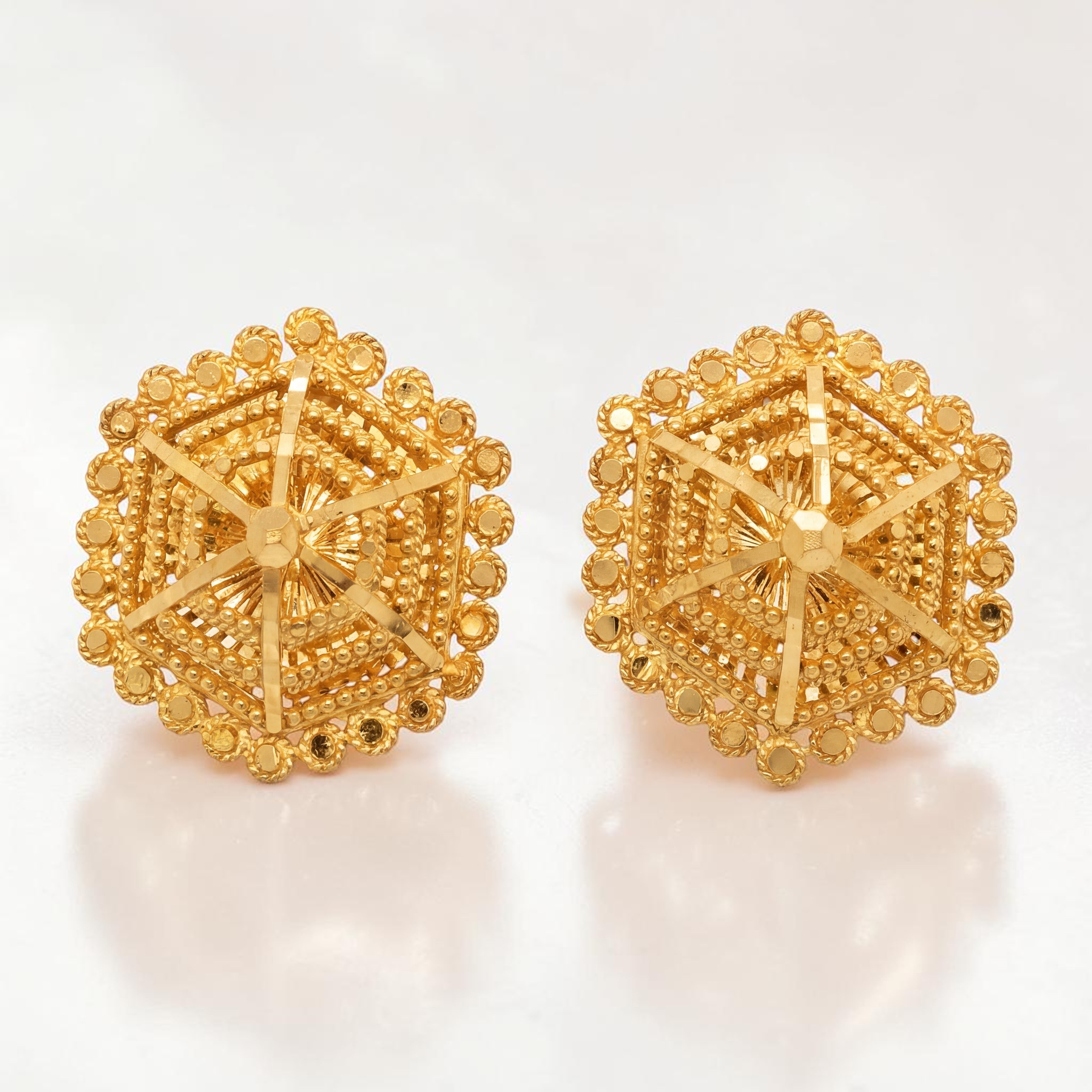 22KT Gold Antique Geometric Stud Earrings