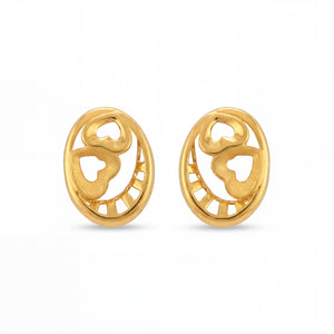 Elegant 22K yellow gold oval stud earrings featuring dual heart motifs with openwork detailing in a modern romantic design by Pachchigar Jewellers Ashokbhai