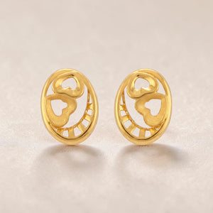 22KT Gold Heart Motif Oval Stud Earrings