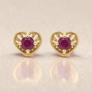 22KT Gold Heart Shape Stud Earrings with Red Stone