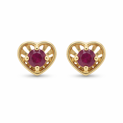 Elegant 22K yellow gold ruby heart stud earrings featuring heart shaped design with vibrant red center gemstones by Pachchigar Jewellers Ashokbhai