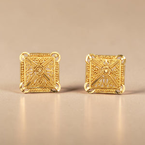 22KT Gold Antique Square Stud Earrings